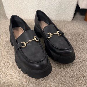 BCBGeneration Black Chunky Loafers with Gold Hardware